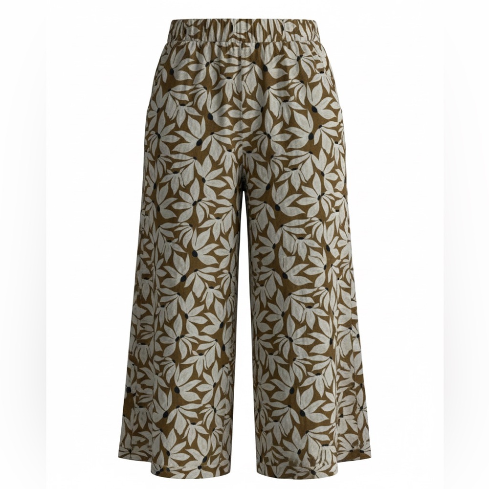 Garnet Hill Leaf Pattern Wide-Leg Pants - Brown and Cream